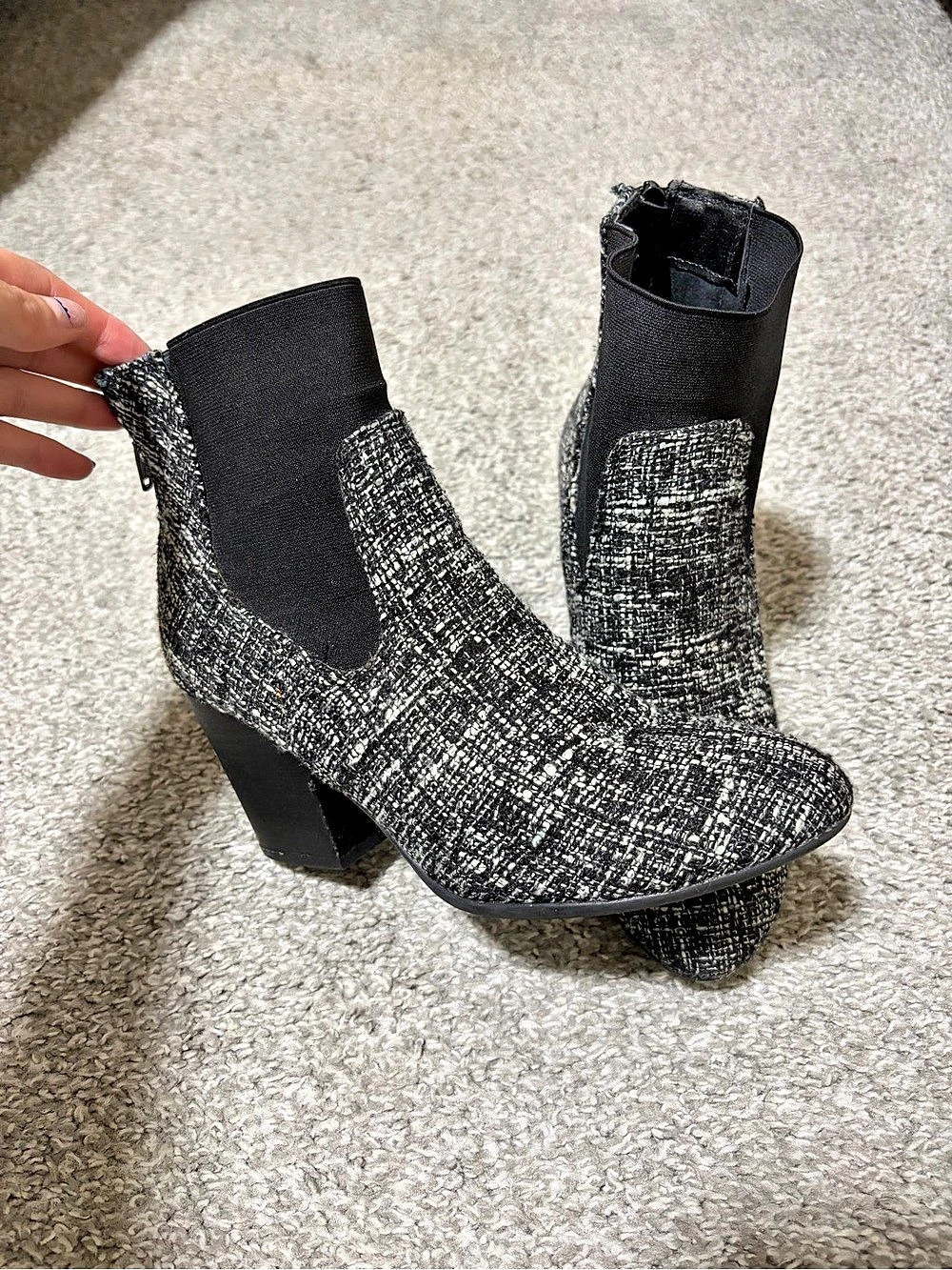 Diba Tweed Heeled Ankle Boots in Black & Silver